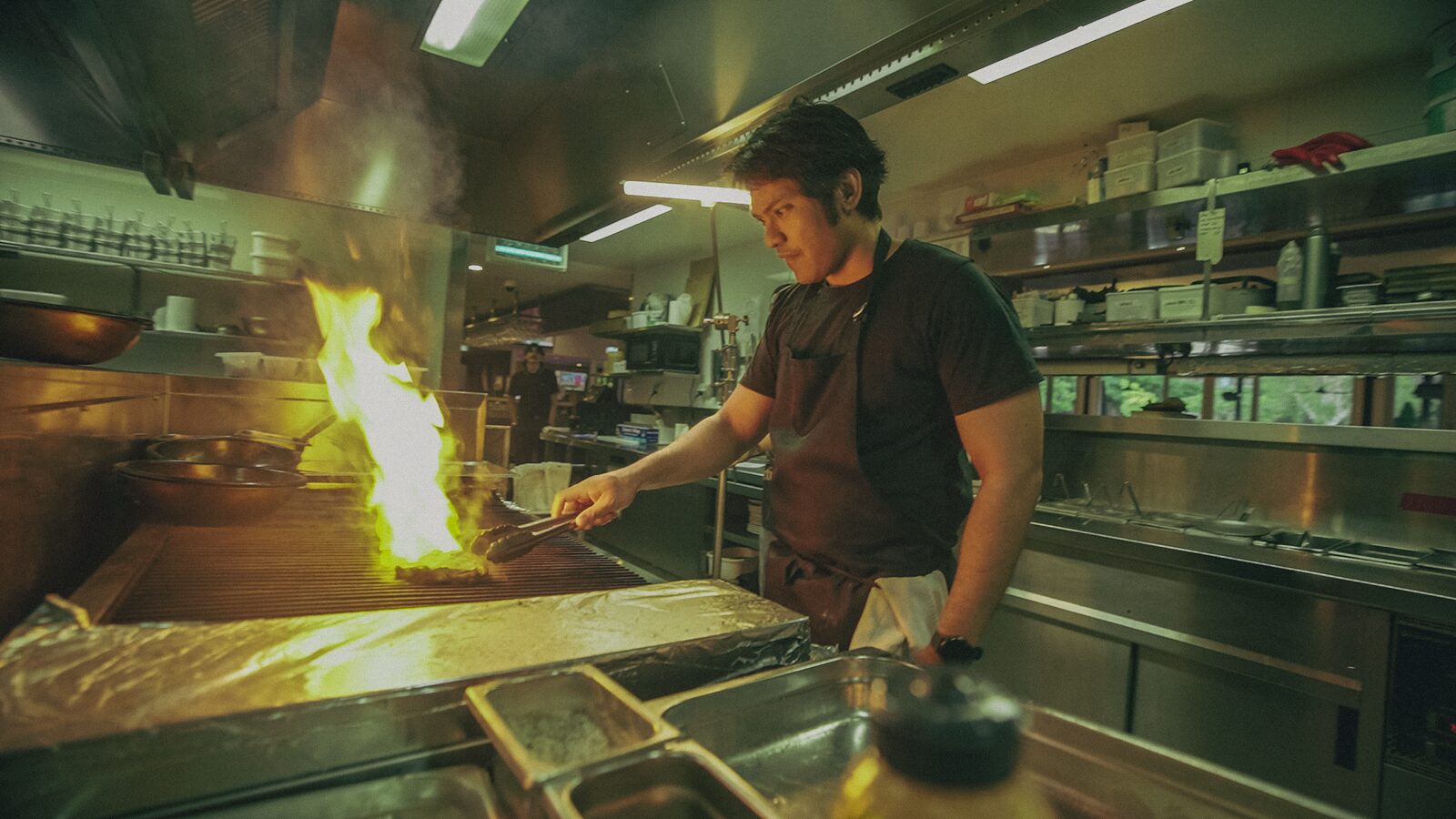 Hotel Monier chef plating with a flambé finish